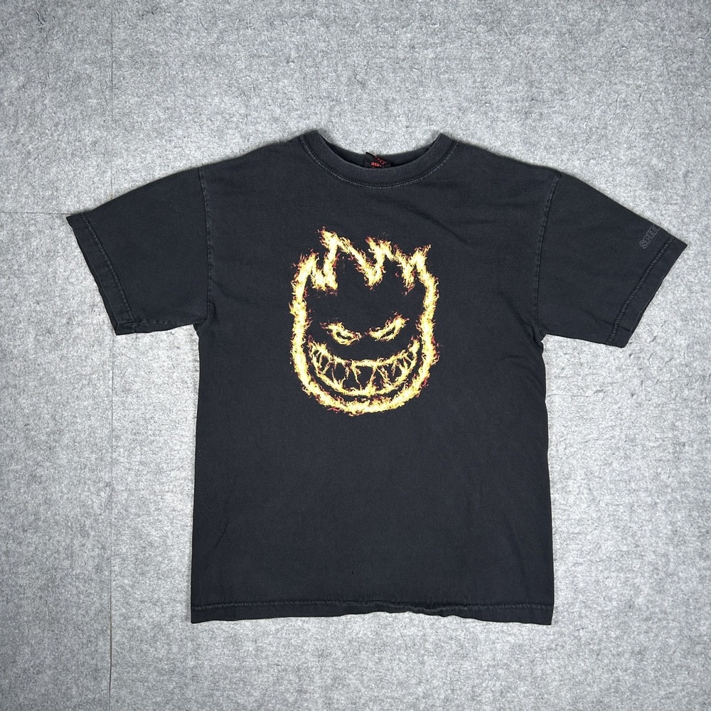 Vintage Spitfire T-Shirt Unisex Medium Black Y2K Skate Tee Bighead Flame Graphic